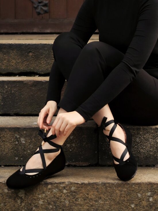 Saint Savoy Shoes - Saint Savoy RIBBON BALLERINA In Raven Black, Shirinatra,SOLDOUT Sz 39/US 8,Suede